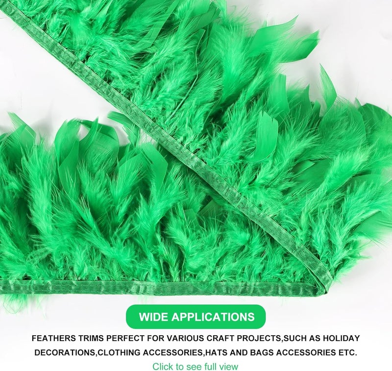 MAOFENG 2 Yards Natural Turkey Feathers Trim Sewing Fringe Fashion Dress Sewing 4-6inch for DIY Handicrafts Costumes Decoration,Green - Image 4